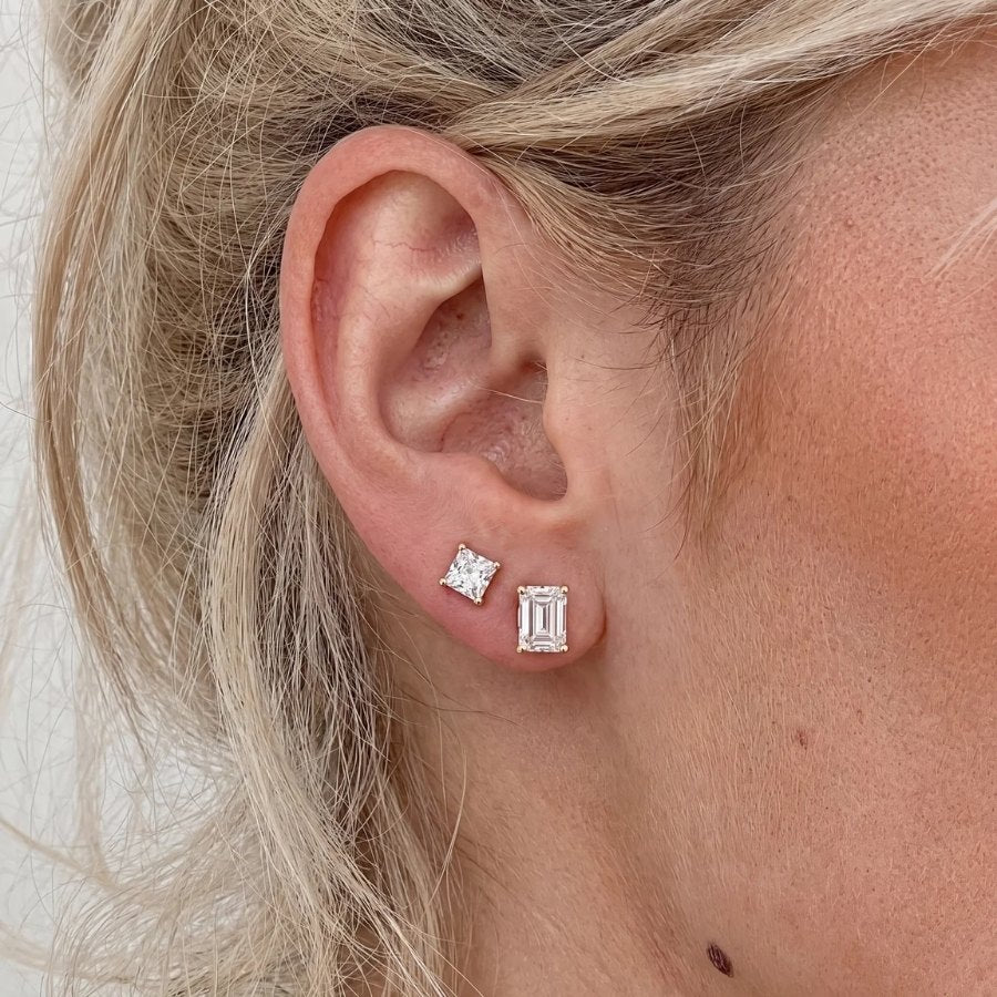 Emerald Cut Moissanite Stud Earrings