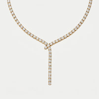 Gold Lariat Necklace - Tennis Diamond Drop