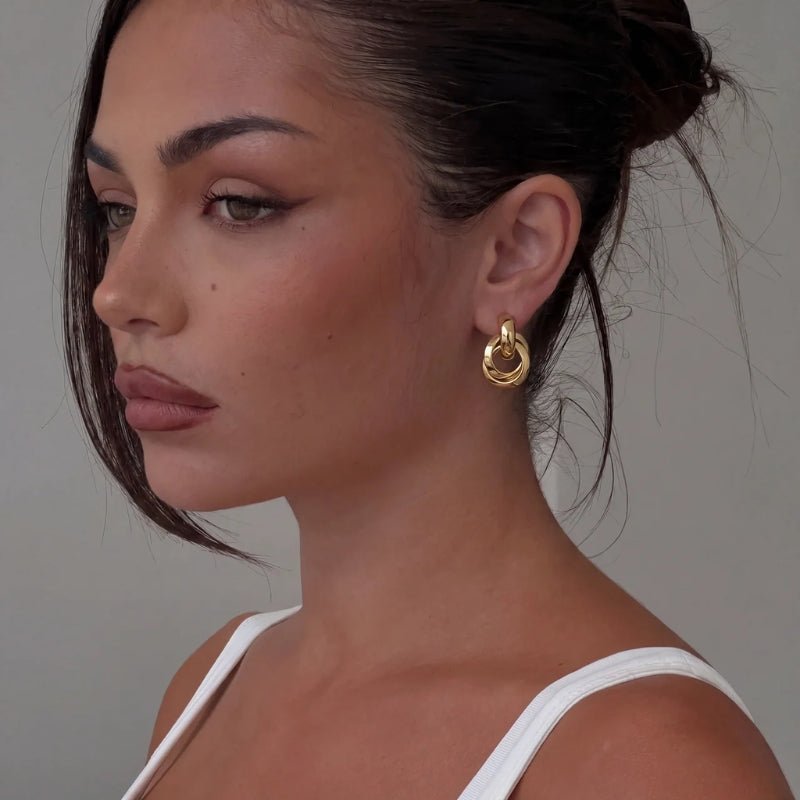 Double Hoop Earrings - Gold Knocker