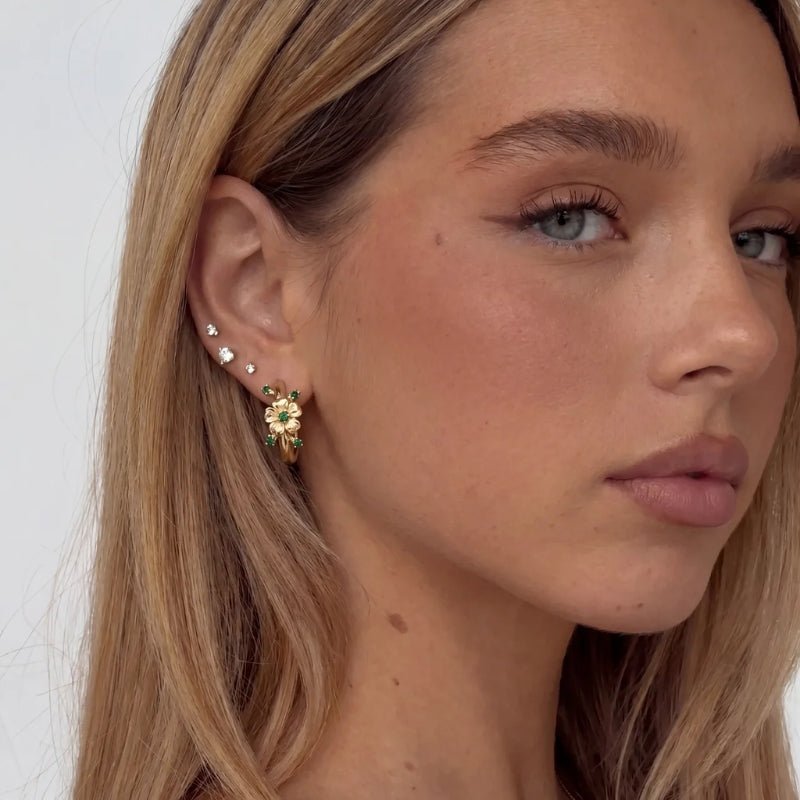 Flower Hoop Earrings - Wisdom Green