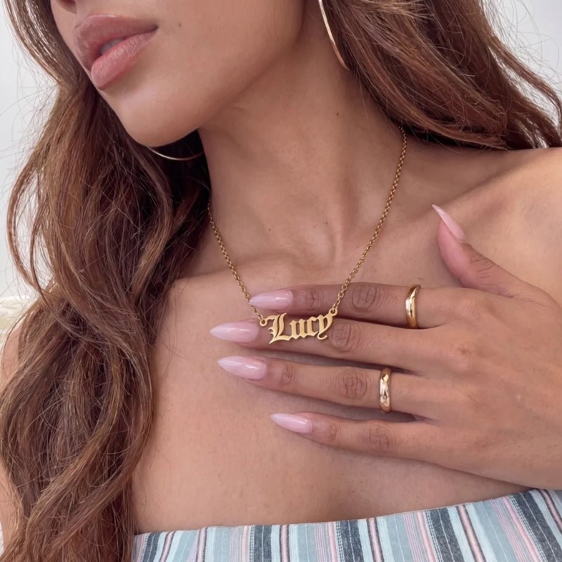 Old English Name Plate Necklace