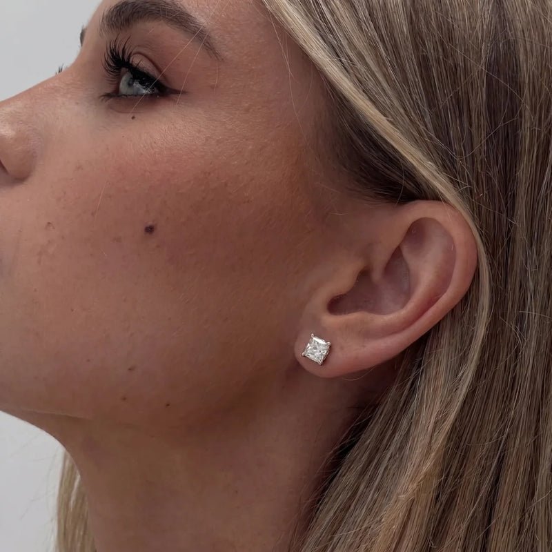 Stud Earrings - Square Princess CZ