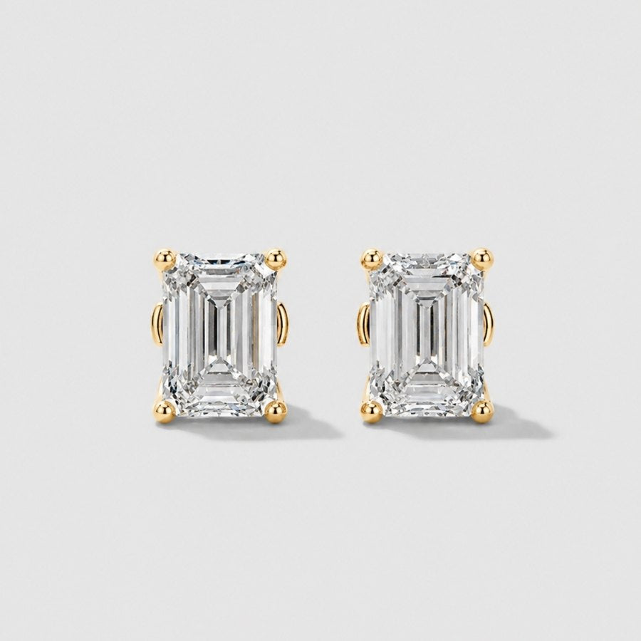 Emerald Cut Moissanite Stud Earrings