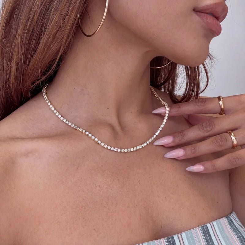 Crystal Choker Necklace - Gold Tennis