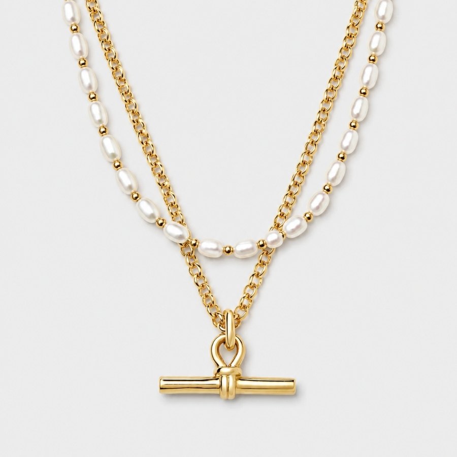 Pearl T-Bar Necklace Set