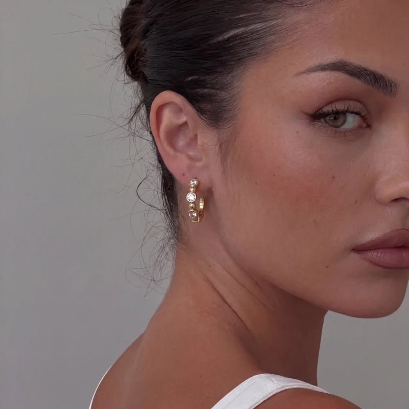 Gold Hoop Earrings - Beaded Tennis