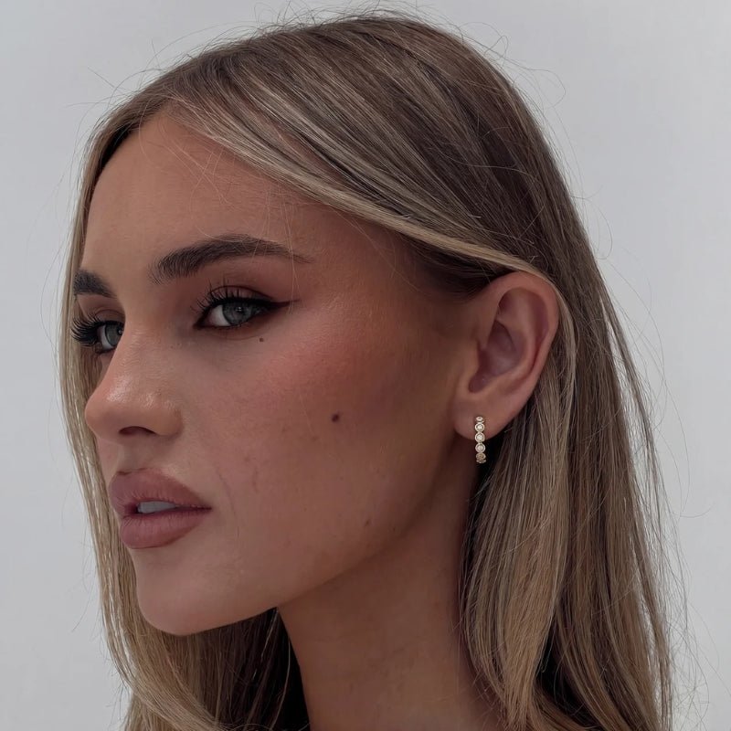 Gold Hoop Earrings - Bezel Tennis