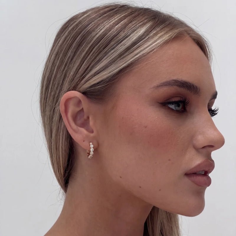 Gold Hoop Earrings - Bezel Tennis