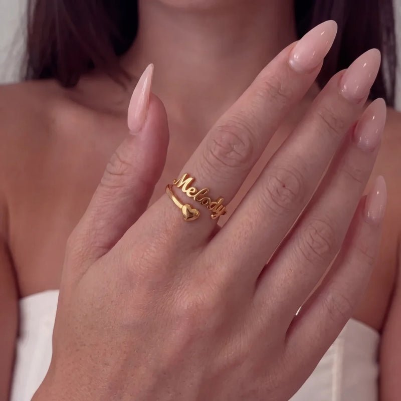 Heart Name Ring - Personalised Gold