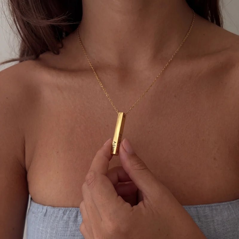 Multiple Name Necklace - 4 Sided Gold Bar