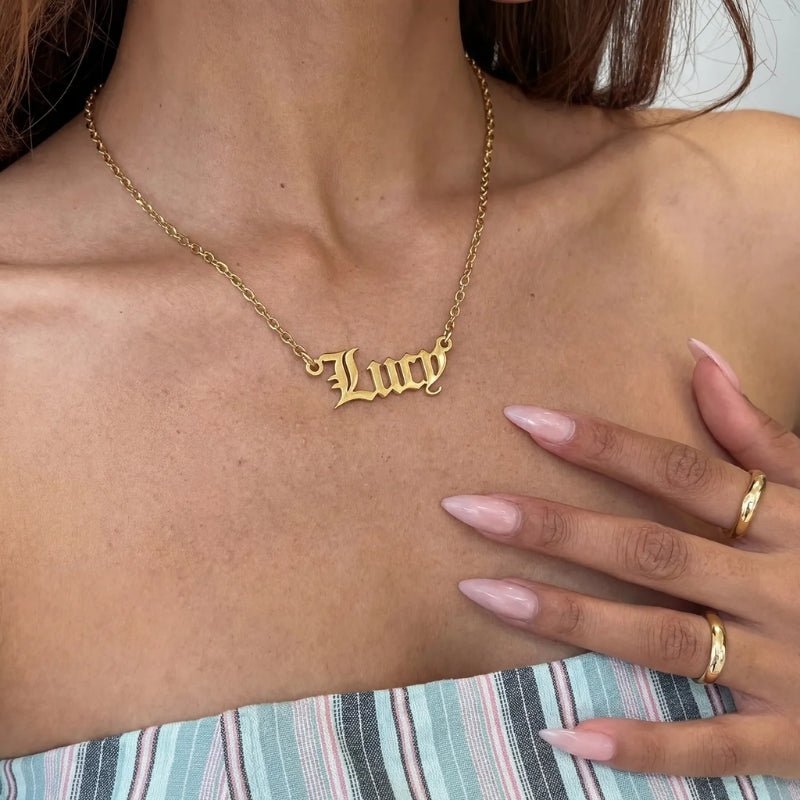 Old English Name Plate Necklace